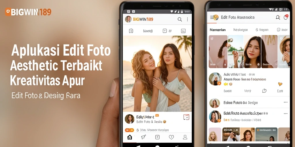 Antarmuka pengguna aplikasi BIGWIN189 untuk edit foto aesthetic.