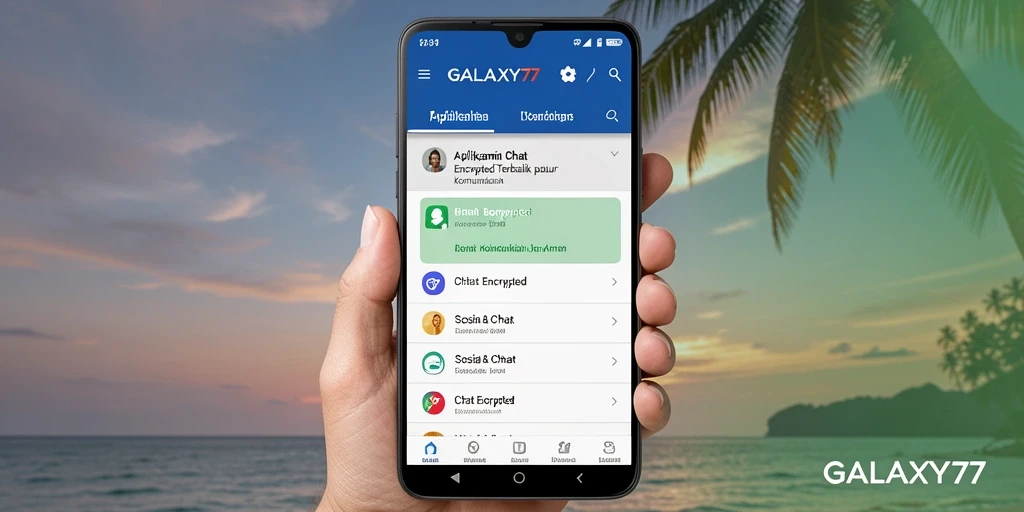 Antarmuka GALAXY77 menampilkan fitur Chat Encrypted yang aman dan mudah digunakan.