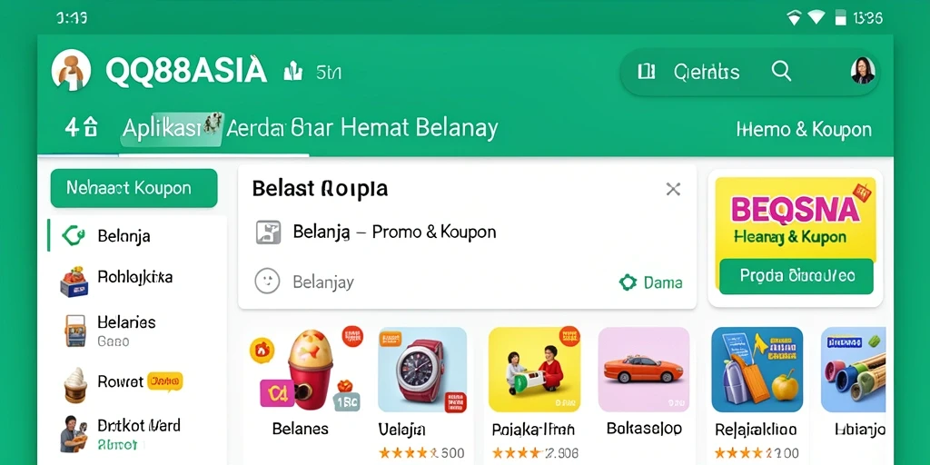 Antarmuka pengguna QQ88ASIA dengan berbagai pilihan kupon dan promo.