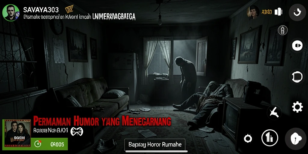 Antarmuka menakutkan dalam game Horor Rumah yang mendebarkan.